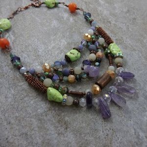 Colorful gemstone and crystal bib necklace